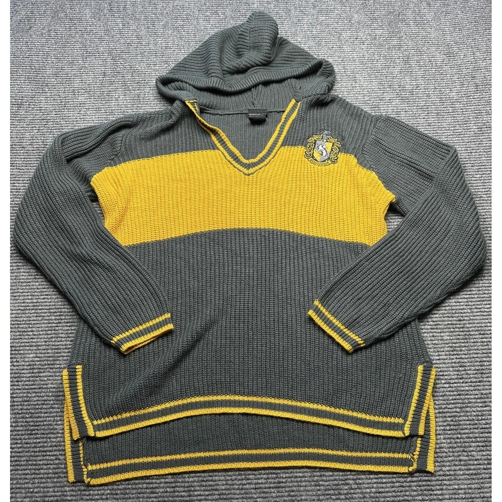 Harry Potter‎ Sweater Hoodie Size 1 Gray Yellow Hufflepuff Knit Pullover